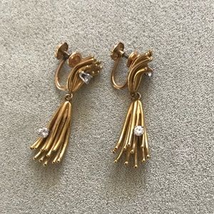 Vtg 14 kt yellow gold french screw back drop w/ 4 0.06ct diamond Earrings REAL